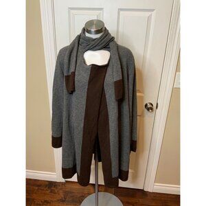 Lauren Ralph Lauren Gray Brown Wool Tie Neck Cardigan, Size M